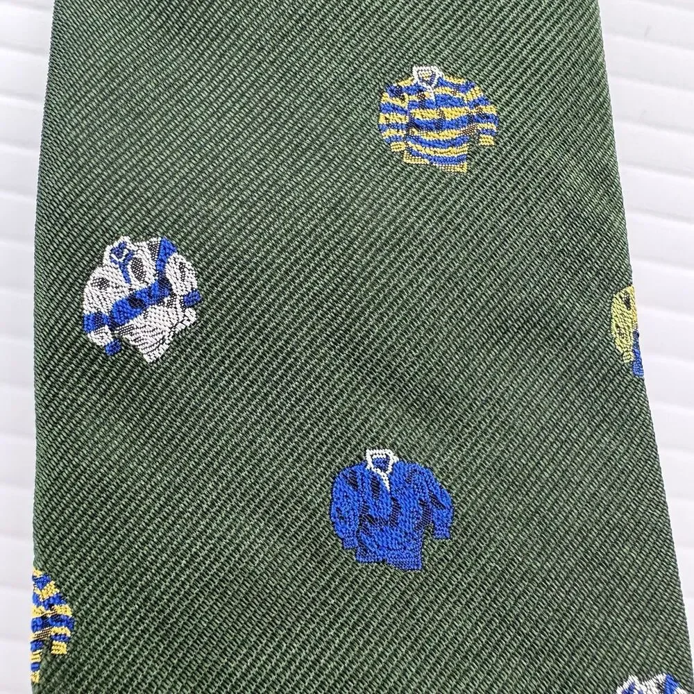 J.Crew Ludlow Silk Tie Green Rugby Shirt Print Novelty Preppy NWT USA